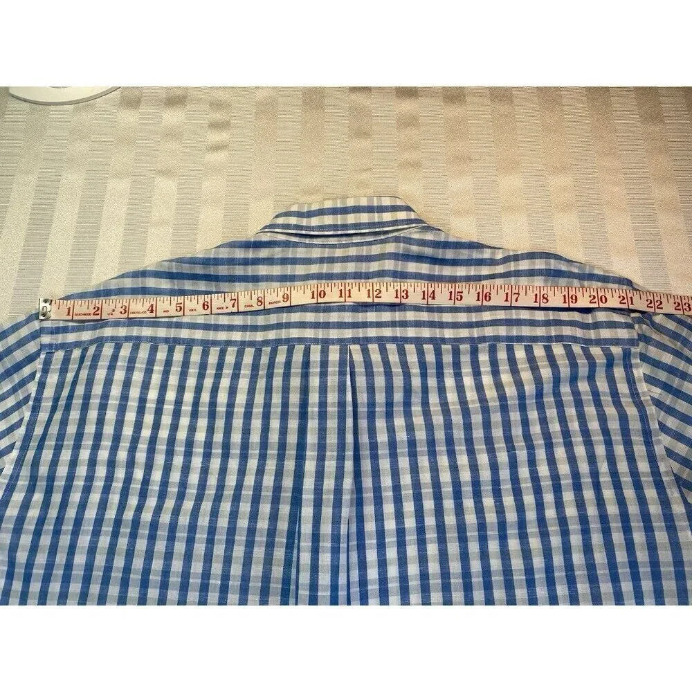 PETER MILLAR Cotton & Linen Blue Plaid Long Sleeve Casual Shirt XL EUC